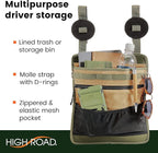 High Road Cairn Front Seat Car Trash Bag with Storage Pockets and Hanging Attachments, Waxed Nylon with Faux Leather Trim