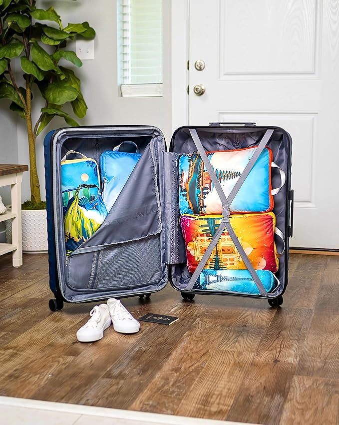 TRIPPED XL Compression Packing Cubes — 7-Piece Set for Checked Luggage | Extra-Large (15.7"×11"×4") + Large + Small + Tube + 