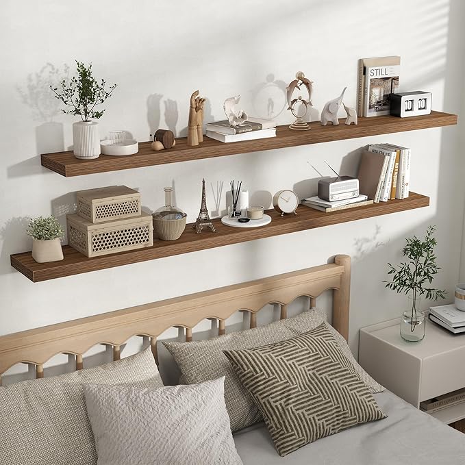 Fun Memories Rustic Wood Floating Shelves for Wall, Space-Saving Wall Mounted Shelves for Bathroom, Bedroom, Living Room and 
