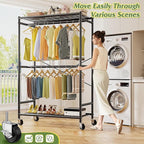 Raybee 80.32" H Clothes Rack,Rolling Clothing Racks for Hanging Clothes Heavy Duty Portable Garment Rack with Wheels 35.4" Wx