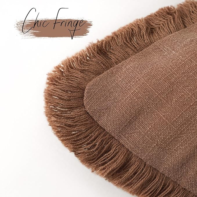 Foindtower Set of 2 Decorative Linen Fringe Throw Pillow Covers Boho Farmhouse Cushion Cover with Tassels Accent Pillowcase f