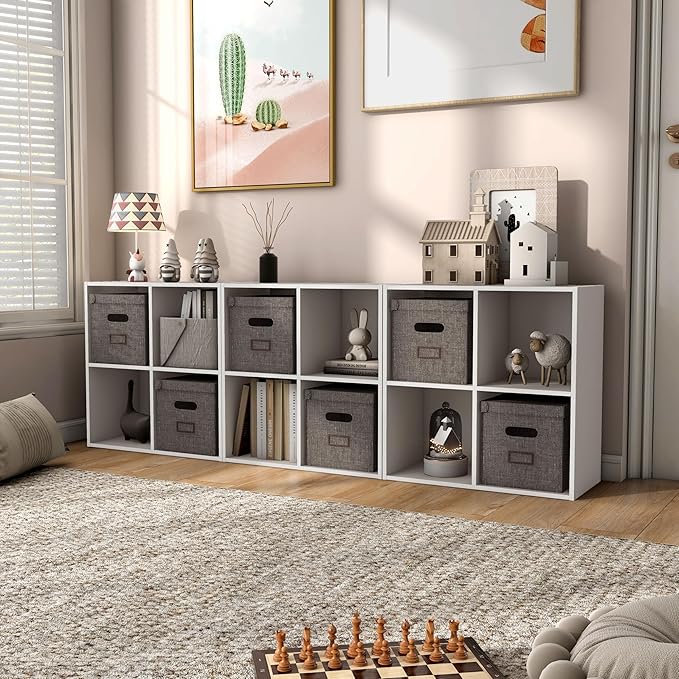 Homes: Inside + Out Apexa 4-Cube Storage Organizer Shelves, Stackable Wood Bookcase Fits Cubby Bins for Organization, Dorm Te