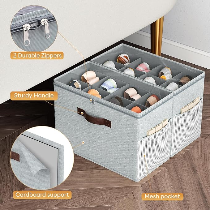 Budding Joy 2 Pack Shoe Organizer for Closet, Clear Foldable Shoe Storage Containers Adjustable Dividers Fits 16 Pairs,Shoe S