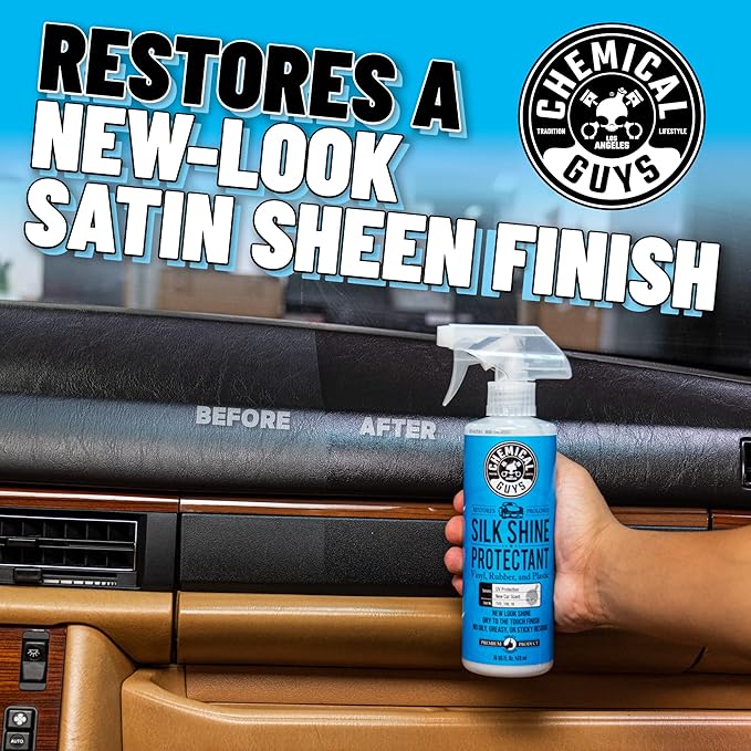 Chemical Guys Silk Shine Tire and Trim Dressing and Protectant – Non-Greasy Vinyl, Plastic & Rubber Spray, Plastic Restorer f
