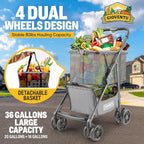 𝟐𝟎𝟐𝟔 𝐔𝐩𝐠𝐫𝐚𝐝𝐞𝐝 Folding Shopping Cart with Wheels, 80lbs Multi Use Grocery Carts with 360° Wheels & Removable Tote Bag, Multifunctional Portable Personal Shopping Carts for Groceries (Gray)