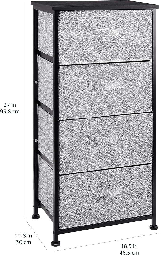 Amazon Basics Fabric 4-Drawer Storage Organizer Unit for Bedroom Closet, Black
