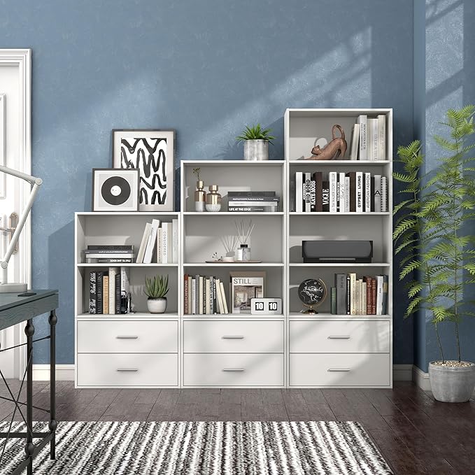 Homes: Inside + Out Apexa 3-Tier Cube Storage Organizer Shelves, Stackable Wood Bookcase Fits Cubby Bins for Organization, Do