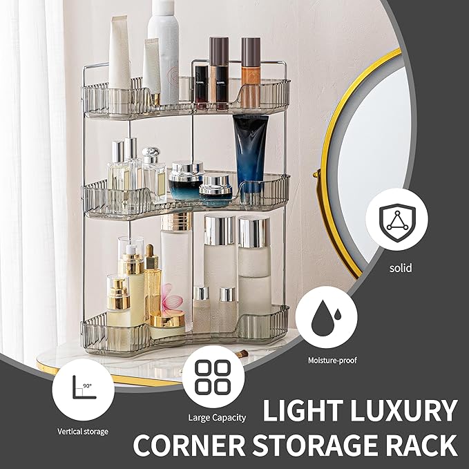 YCIA&DONE Corner Bathroom Counter Organizer, Makeup Organizer for Vanity, Skincare Cosmetic Perfume Tray, Corner Countertop S