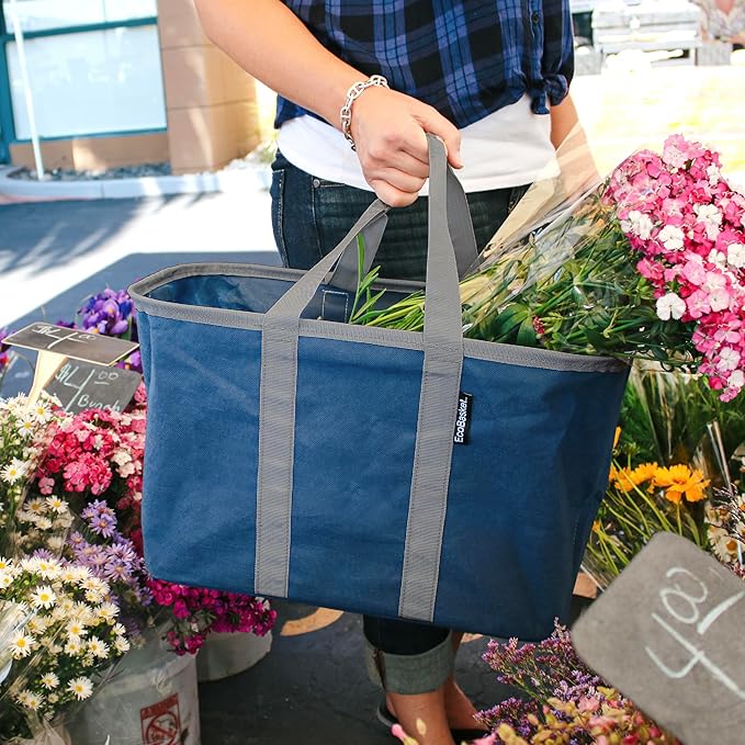 CleverMade EcoBasket 30L Collapsible Tote Basket 3 Pack – Reusable Grocery Tote That Stands Upright, Foldable Shopping Basket