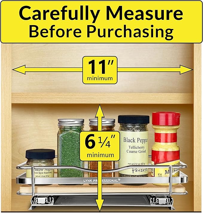 LYNK PROFESSIONAL® Élite™ Pull Out Spice Organization for Cabinets - 10-3/8 inch Wide – Spice Rack for Inside Cabinets – Wood