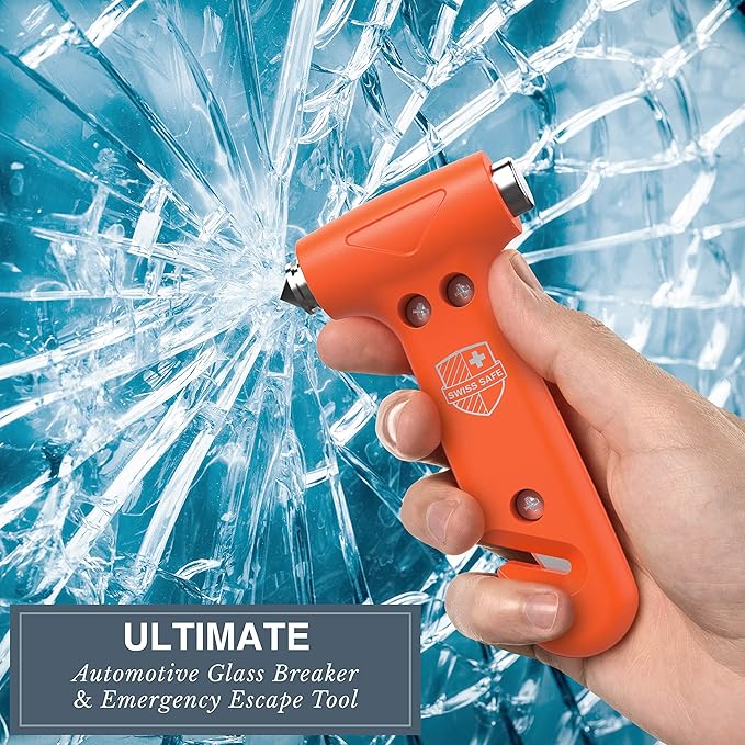 Swiss Safe Durable 5-1 Car Safety Hammer Window Breaker Breaker Tool w/Seatbelt Cutter - Emergency Escape Glass Hammer - Truc