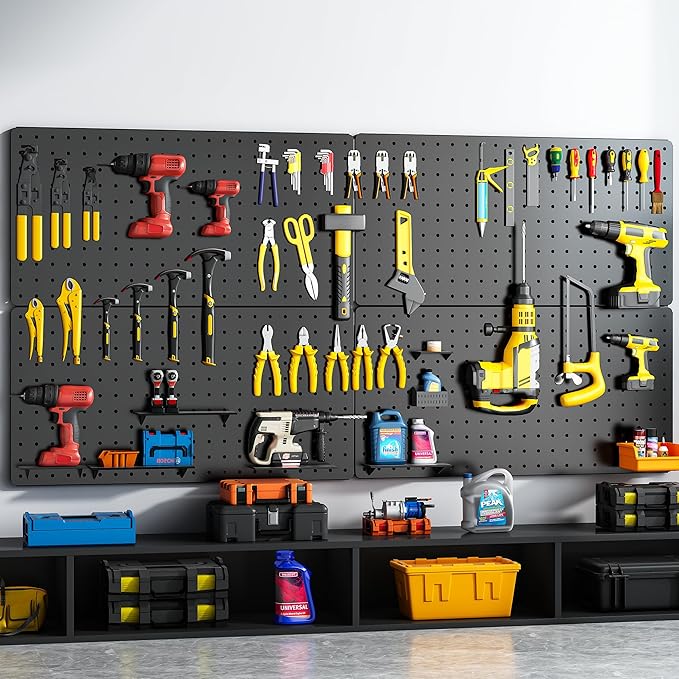 Peg Board, 84pcs Metal Pegboard Kit, Includes 4 Pack 24''X12'' Large Black Peg Board with Accessories and Hook Locks, Heavy D