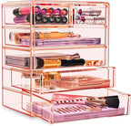 Sorbus Acrylic Makeup Organizer Set, 6-Drawer Vanity & Countertop Cosmetic Storage with Small & Wide Drawers, Pink Makeup Sto