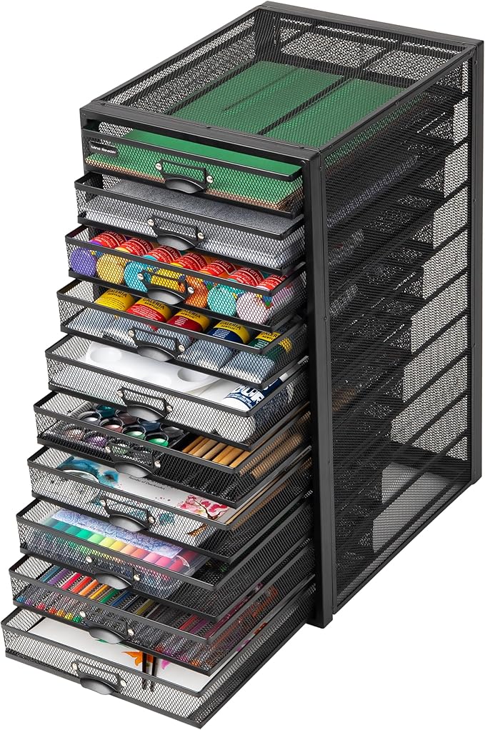 Mind Reader 10-Drawer Desk Organizer for Office Supplies, Crafts, Mail Sorting & More, Metal Mesh, 10.75"L x 14"W x 21.25"H, 
