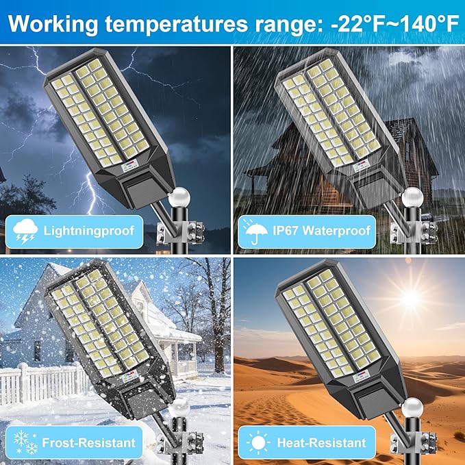 loyoele 900000LM 10000W Solar Street Lights Outdoor – LED Solar Light with Motion Detection, Dusk to Dawn, Weatherproof, Ideal for Security Lighting in Driveways and Parking Lots