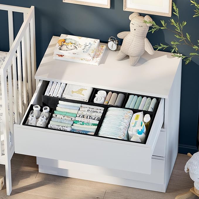 Drawer Organizer Clothes Set of 12 Black - Dresser Organizer For Nursery, Bedroom, Closet - Perfect Baby Clothes Organizer an