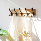 Dseap Coat Rack Wall Mount - Heavy-Duty Robust Barnwood-Style Wooden Wall Coat Hanger Hook Rail with 5 Triple Hooks for Winte