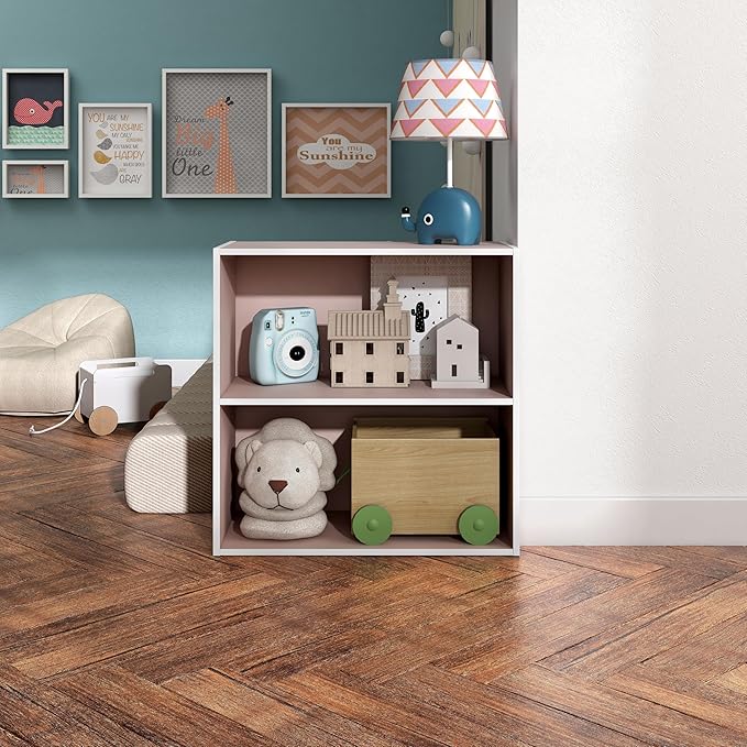 Homes: Inside + Out Apexa 2-Tier Cube Storage Organizer Shelves, Stackable Wood Bookcase Fits Cubby Bins for Organization, Do