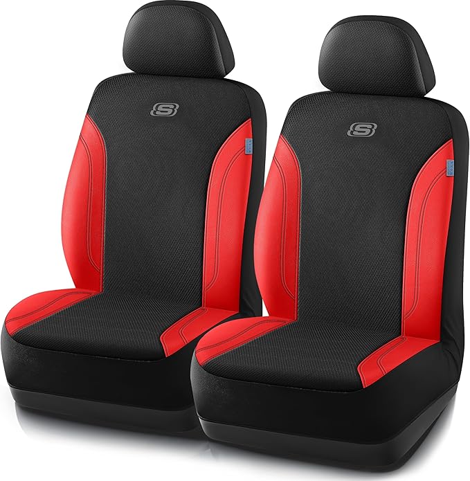 Skechers Car Seat Covers, Work Leather Seat Covers 5-Times Stronger Built-in Webbing, Oxford Fabric Front Seat Cover, Airbag 