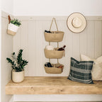 OrganiHaus Over the Door Hanging Basket for Organizing, 3-Tier Hanging Wall Basket for Storage, Boho Nursery Decor for Wall, 