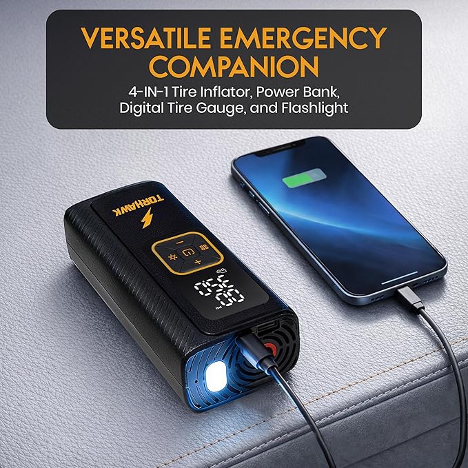 Dual Cylinder Tire Inflator Portable Air Compressor – Dual Power 160 PSI Cordless Air Pump for Car, Truck, SUV, Bike, Balls – 7500mAh Battery, Digital Gauge, LED Light & Auto Shut-Off