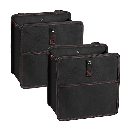 YSSOA 2 Pack 3 Gallons Foldable Car Trash Can with Adjustable Straps and Storage Pockets, Waterproof & Leakproof, Multipurpose for Car, Black