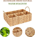 Wicker Divided Storage Basket Woven Natural Basket Hyacinth for Organizing Bathroom Kitchen Shelves Office Supplies Organizat