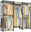 SONGMICS Heavy-Duty Clothes Rack, Garment Rack, Portable Closet, 56.9-Inch Wide Clothing Rack, with Adjustable Mesh Shelves a