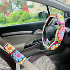 Handmade Crochet Steering Wheel Cover for Women Girl, Galsang Flower Seat Belt Cover. (Steering Wheel Cover)