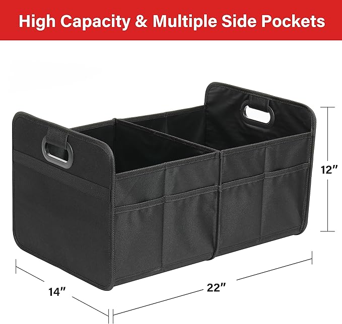 Simple Deluxe Trunk Organizer for Car/SUV, Collapsible 600D Waterproof Oxford Polyester 50L Storage Box, 2 Compartments Multi