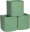 NaturalCozy Storage Cubes 11 Inch Cotton Rope Woven Baskets for Organizing, 3-Pack | Cube Storage Bin | Square Storage Basket