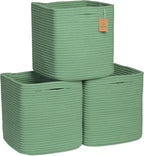 NaturalCozy Storage Cubes 11 Inch Cotton Rope Woven Baskets for Organizing, 3-Pack | Cube Storage Bin | Square Storage Basket