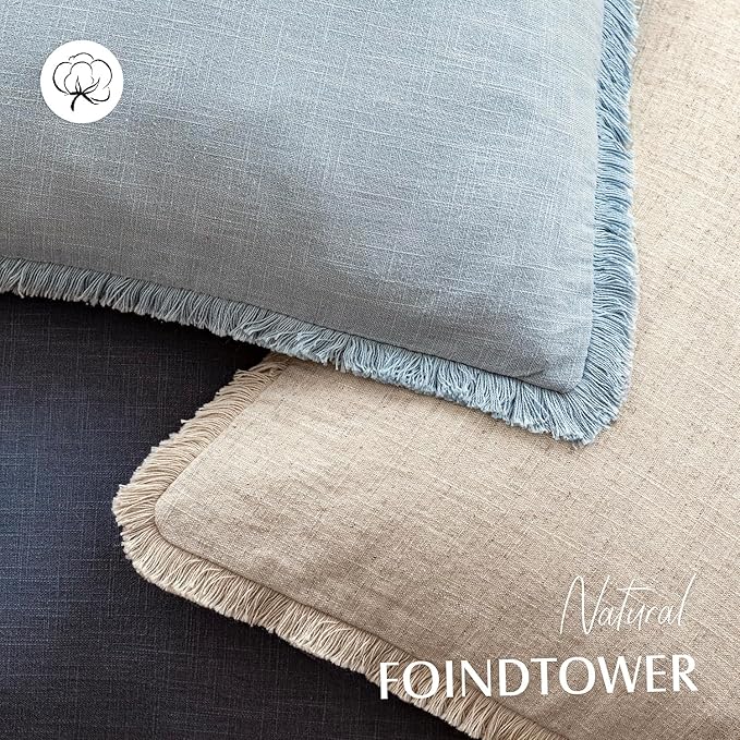 Foindtower Set of 2 Decorative Linen Fringe Lumbar Throw Pillow Covers Boho Farmhouse Cushion Cover with Tassels Soft Accent 