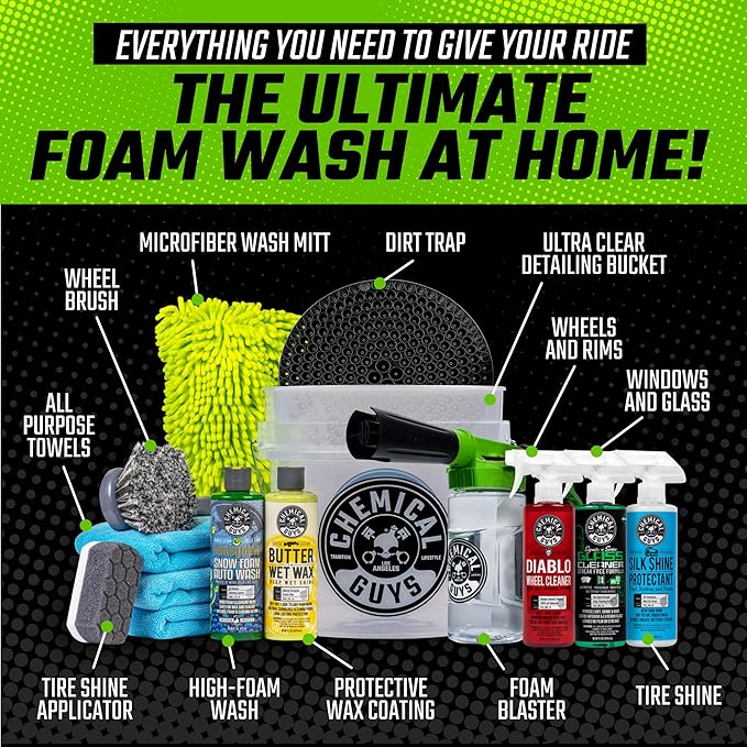 Chemical Guys Car Wash Kit 14-Pc Arsenal Builder - with Foam Blaster, Wash Bucket, Towels, Applicators, and 16 oz Soaps, Waxe