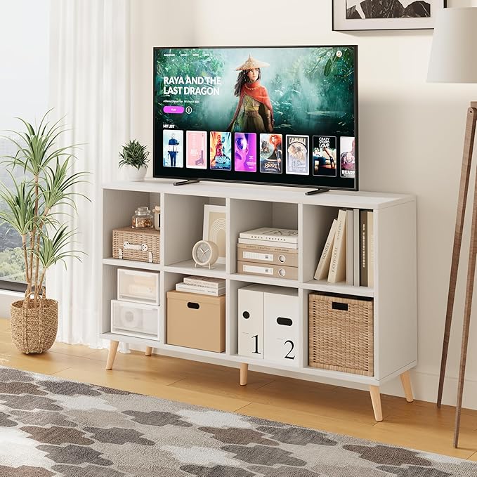 Flrrtenv 8-Cube Bookshelf 2 Tier Modern Bookcase with Legs, 11in Shelf Opening, 47" Wood Bookshelves Storage Organizer Shelf,