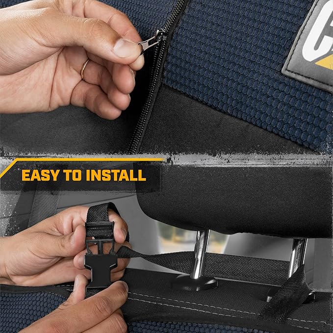 Cat MeshFlex Blue & Black Rear Seat Cover for Car – Durable Canvas & Mesh Design 60/40 Split Bench Protector for Cars, Trucks