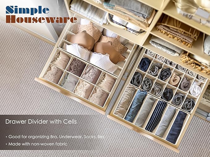 Simple Houseware 4-Pack Drawer Organizer Set - Closet Dividers for Underwear, Socks, Bras, Scarves, Ties - Foldable Non-Woven