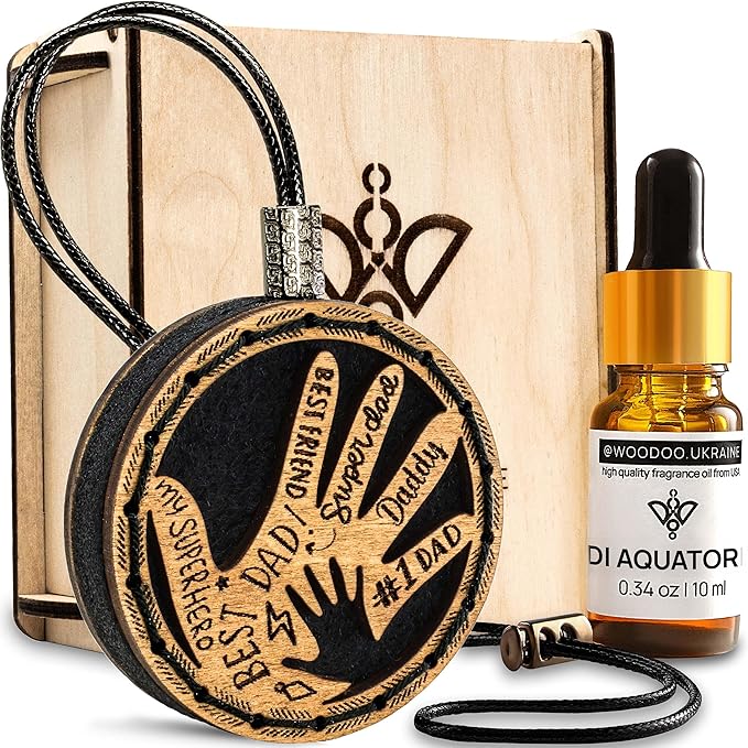 Handmade Wood Car Air Freshener — Father’s Hands Designed Refillable Essential Oil Diffuser — Long Lasting diAquatoria Fragra