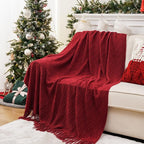 BATTILO HOME Christmas Decor Red Throw Blanket for Couch, Boho Bed Throws for Foot of Bed, Decorative Red Throws for Sofa Liv