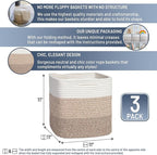 NaturalCozy Storage Cubes 11 Inch Cotton Rope Woven Baskets for Organizing, 3-Pack | Cube Storage Bin | Square Storage Basket