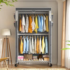 Raybee Rolling Clothes Rack with Cover Clothing Racks for Hanging Clothes Heavy Duty Portable Closet with Wheels Garment Rack