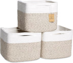 NaturalCozy Storage Cubes 9”x9”x7”Cotton Rope Woven Baskets for Organizing 3-Pack | 9 Inch Cube Storage Bin | Small Basket fo