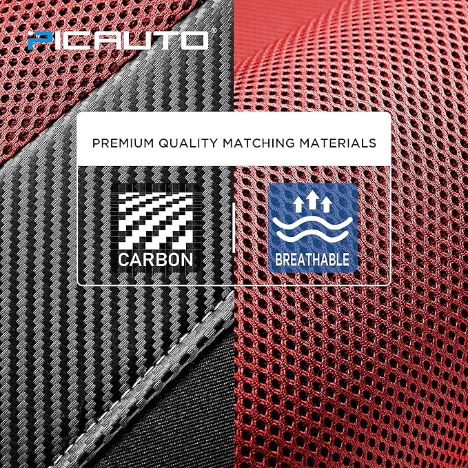 PIC AUTO Car Seat Covers - High Back Front Seat Covers, Sports Carbon Fiber Mesh Design, Universal Fit, Airbag Compatible (Re