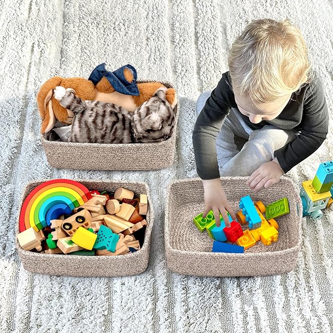 Goodpick Baskets for Organizing, Storage Basket for Shelves, Baskets for Gifts, Woven Bakset 3 Pack for Living Room, 11 x 7 x