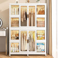 Portable Wardrobe Closet Storage Organizer for Clothes, Clothes Dresser, 12 Magnetic Doors-12 Cubes & 2 Hanging Rod,16 pcs Ha