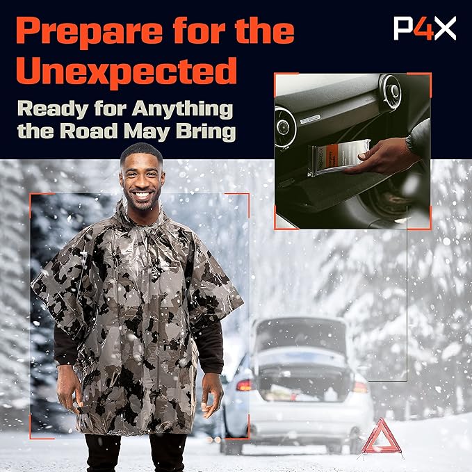 PREPARED4X Emergency Mylar Poncho – Survival Rain Poncho with Hood – Lightweight, Compact, Reusable Emergency Blanket Poncho 