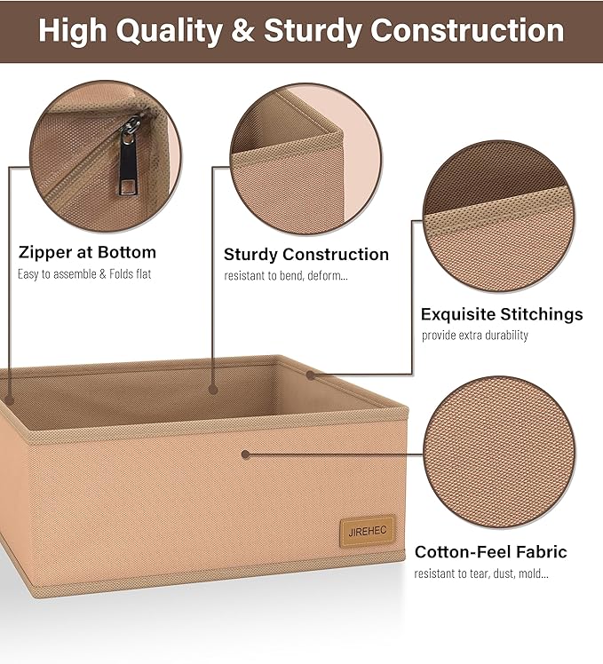 Clothes Organizer, Transform Your Drawers in Seconds - Cream Set of 6 Foldable Storage Boxes with Zipper, Durable 600D Fabric