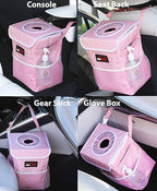 EPAuto Waterproof Car Trash Can with Lid and Storage Pockets, 2.5 Gallon Leakproof, Pink