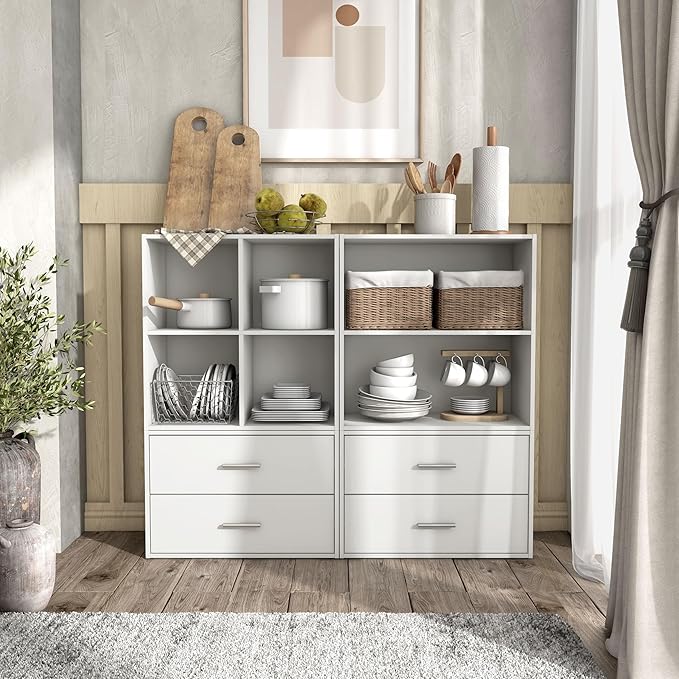 Homes: Inside + Out Apexa 2-Tier Cube Storage Organizer Shelves, Stackable Wood Bookcase Fits Cubby Bins for Organization, Do