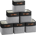 FinishingBo Cube Storage Baskets 6 Pack, 11x11 inch Cube Storage Bins with Leather Handles for Shelf Closet (Black/ Gray)